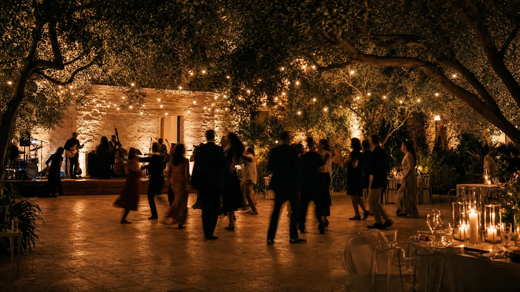 Candlelit outdoor celebration with live music